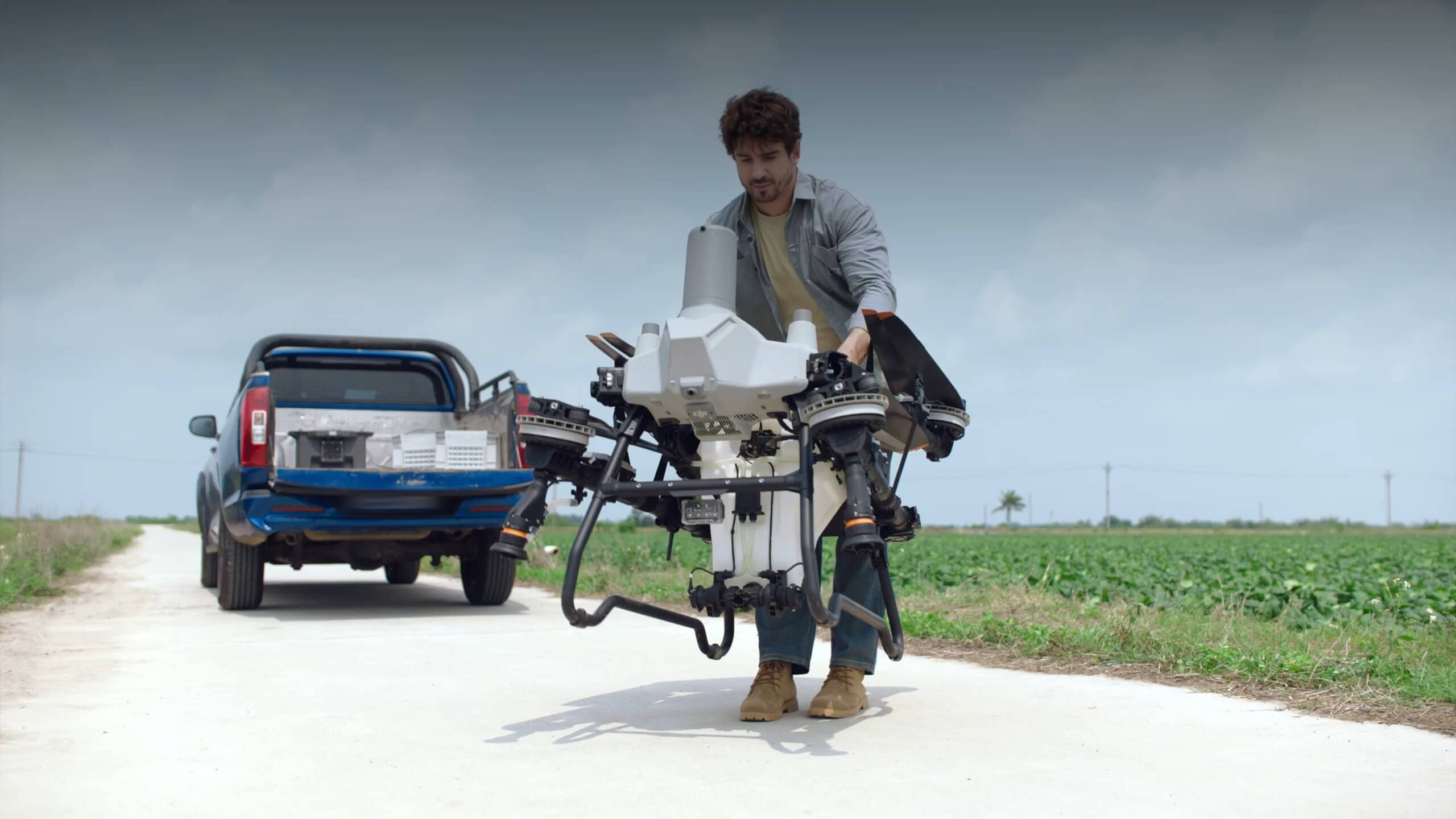 DJI Agras T55 prepared for transport between working locations.