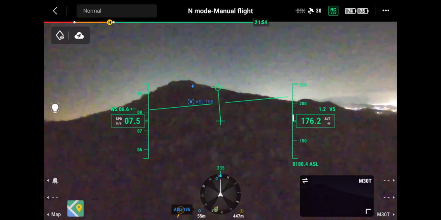 DJI Pilot 2 flight view showing the aircraft’s visual assistance interface; this is not a thermal-camera sample.
