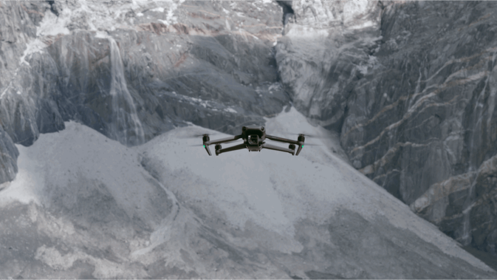 Official DJI imagery of a Mavic 3 Enterprise aircraft during aerial data collection.